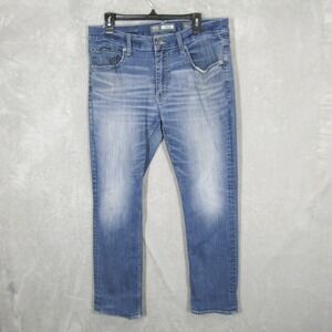 BKE Jake Straight Leg Jeans Blue Wash Denim Mens Size 36 Short Buckle